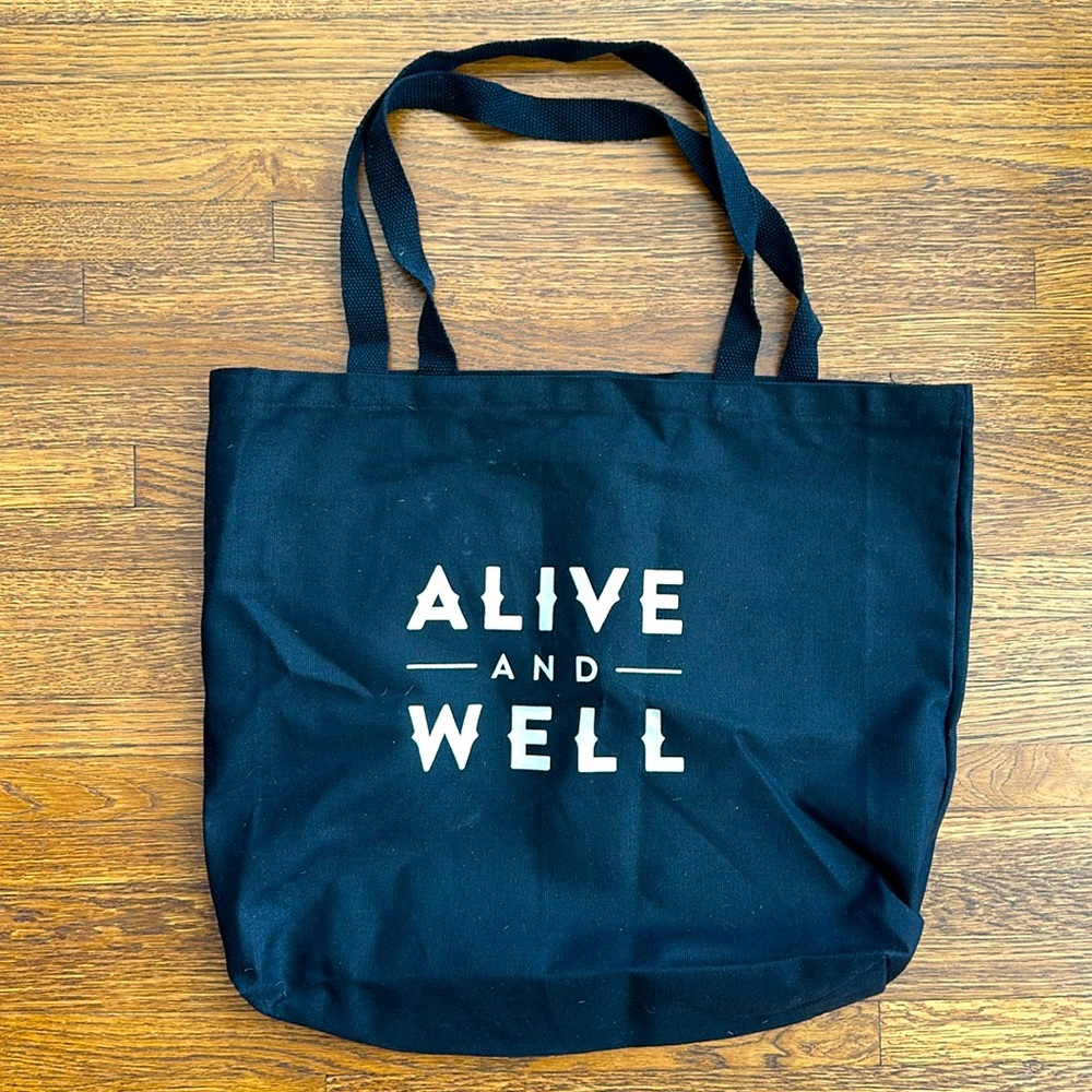 Black Canvas Tote Bag with Alive And Well Logo